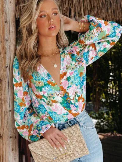 Printed Surplice Blouse: Trendy Style for Any Occasion Jewelry Bubble