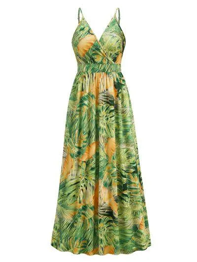 Printed Surplice Spaghetti Strap Dress Jewelry Bubble