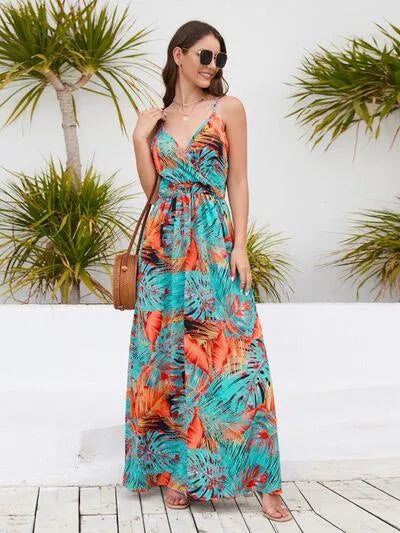 Printed Surplice Spaghetti Strap Dress Jewelry Bubble