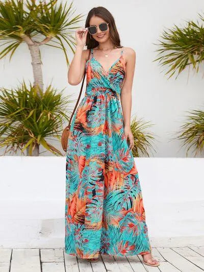 Printed Surplice Spaghetti Strap Dress Jewelry Bubble