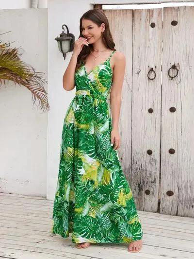 Printed Surplice Spaghetti Strap Dress