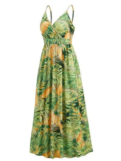 Printed Surplice Spaghetti Strap Dress Jewelry Bubble