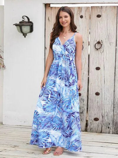 Printed Surplice Spaghetti Strap Dress Jewelry Bubble