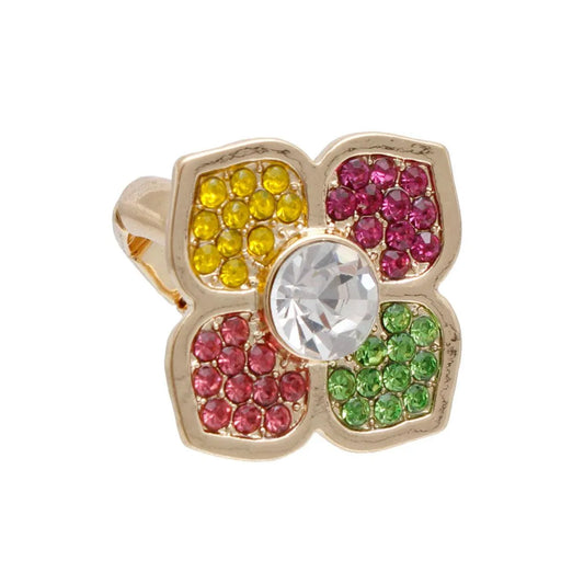 Radiant Petals: Women's Gold Flower Ring with Multicolor Rhinestones - Fashion Jewelry Pinktown