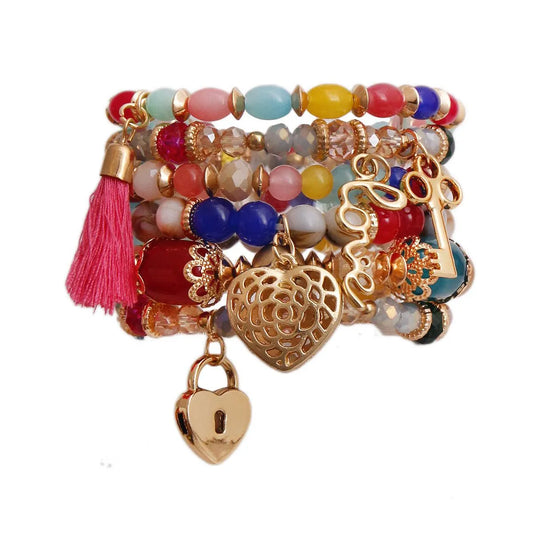 Rainbow Beaded Bracelets with Gold Finish Charms - Perfect for Any Occasion - Shop Now! Jewelry Bubble