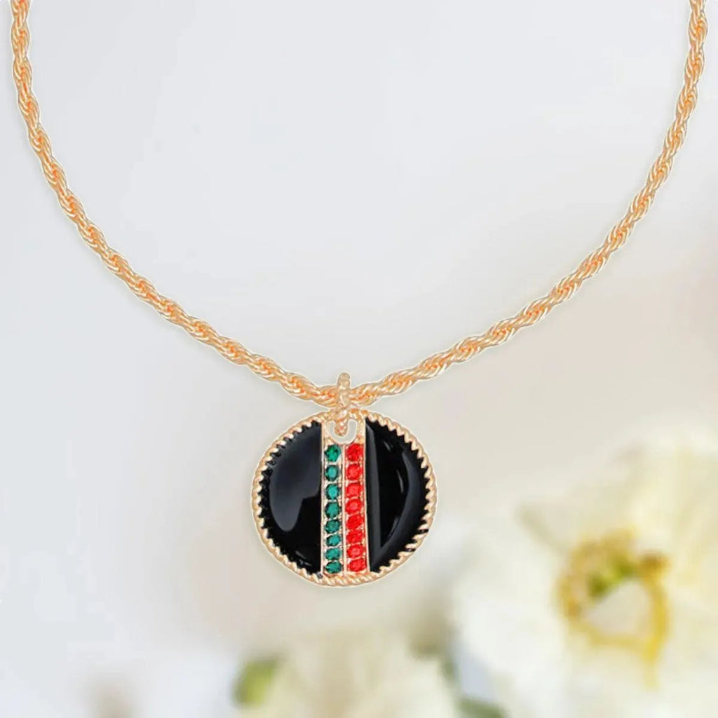 Rhinestone Embellished Fashion Necklace: Gold and Black Medallion