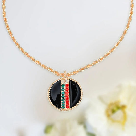 Rhinestone Embellished Fashion Necklace: Gold and Black Medallion Jewelry Bubble