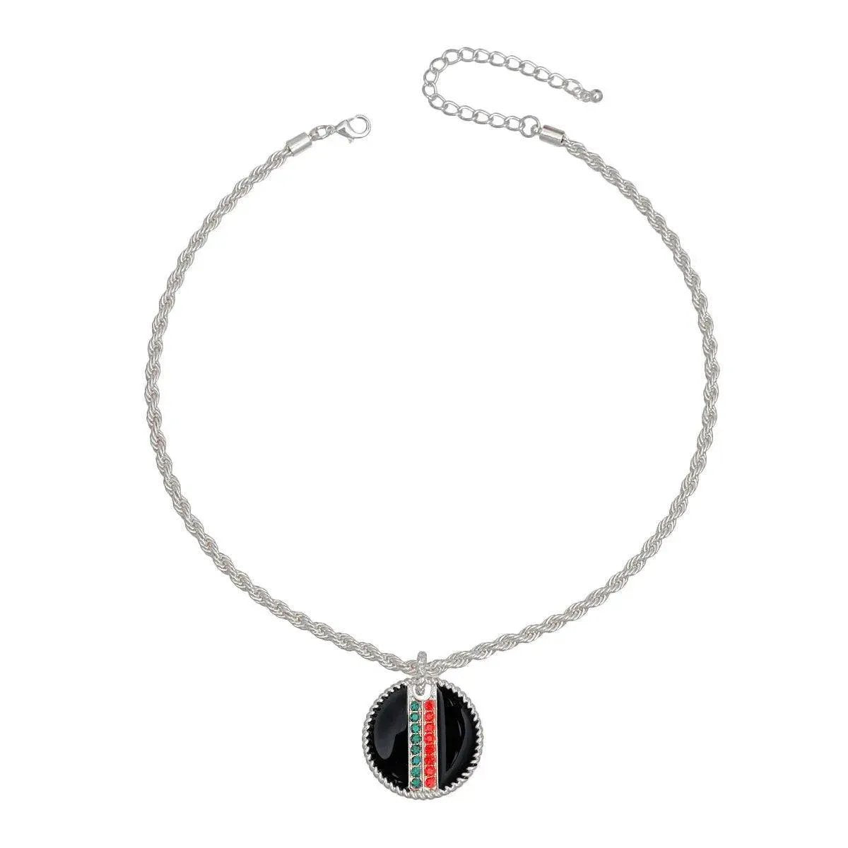 Rhinestone Embellished Fashion Necklace: Silver and Black Medallion
