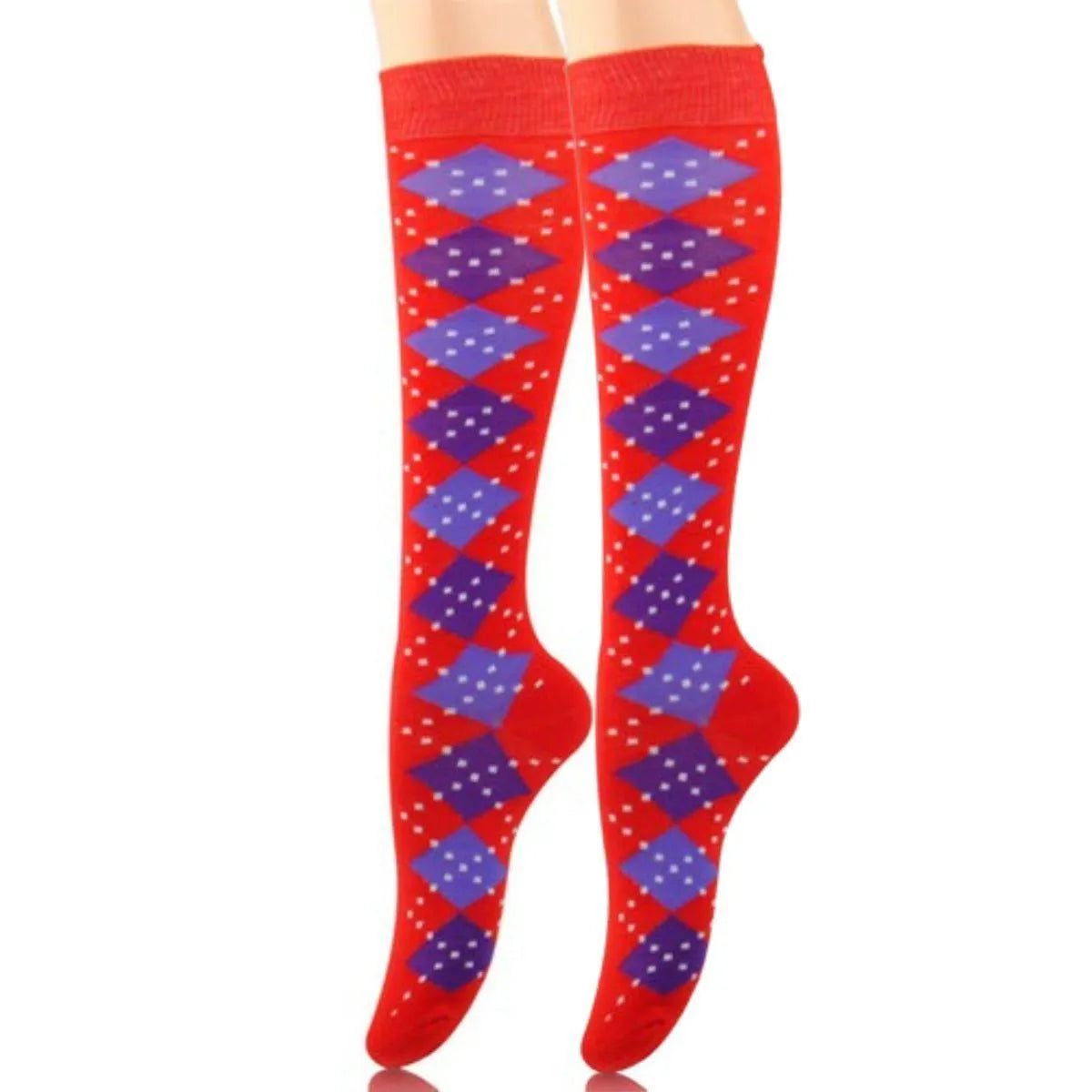 Rock Your Socks: Red Women's Dotted-Line Argyle Delight Jewelry Bubble