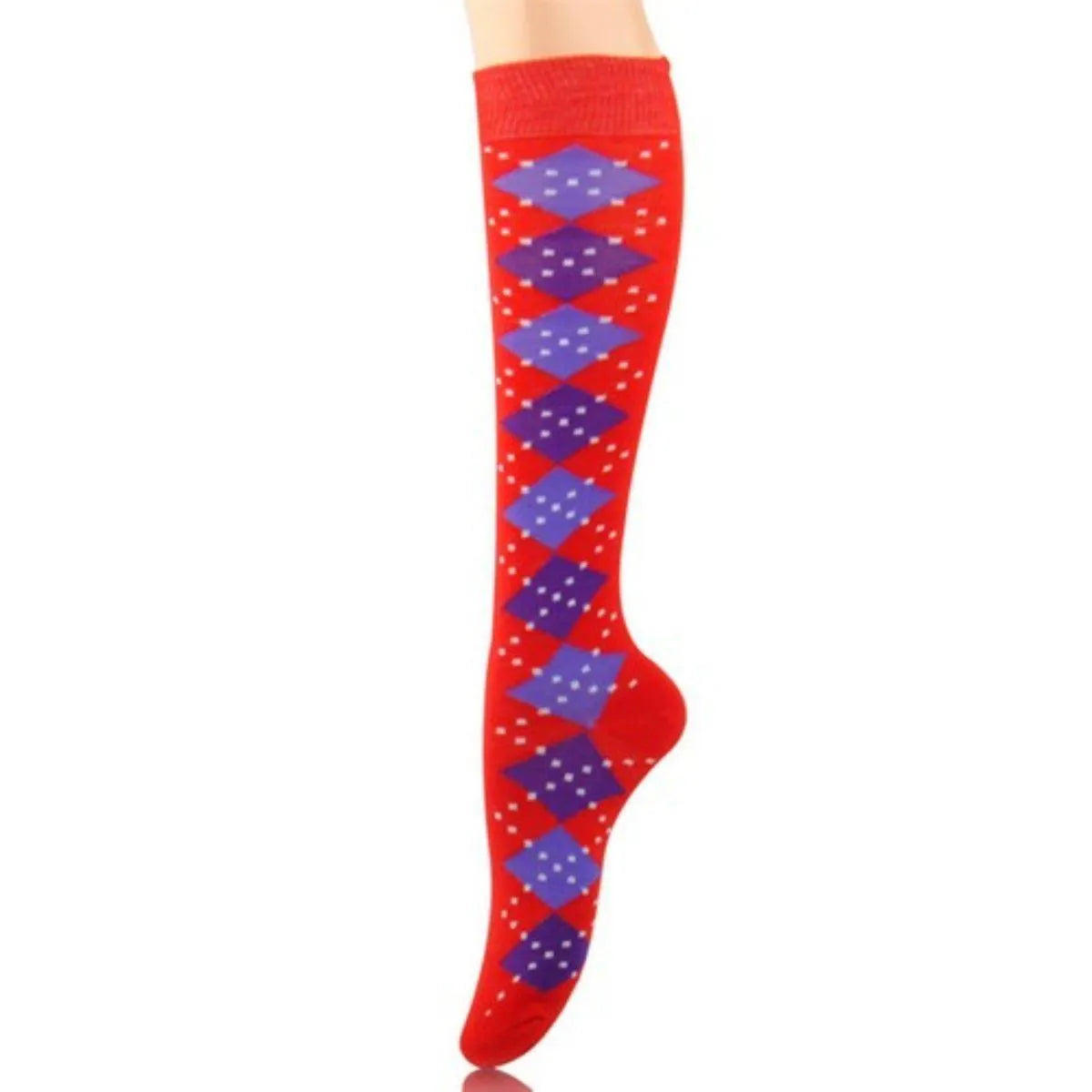 Rock Your Socks: Red Women's Dotted-Line Argyle Delight Jewelry Bubble