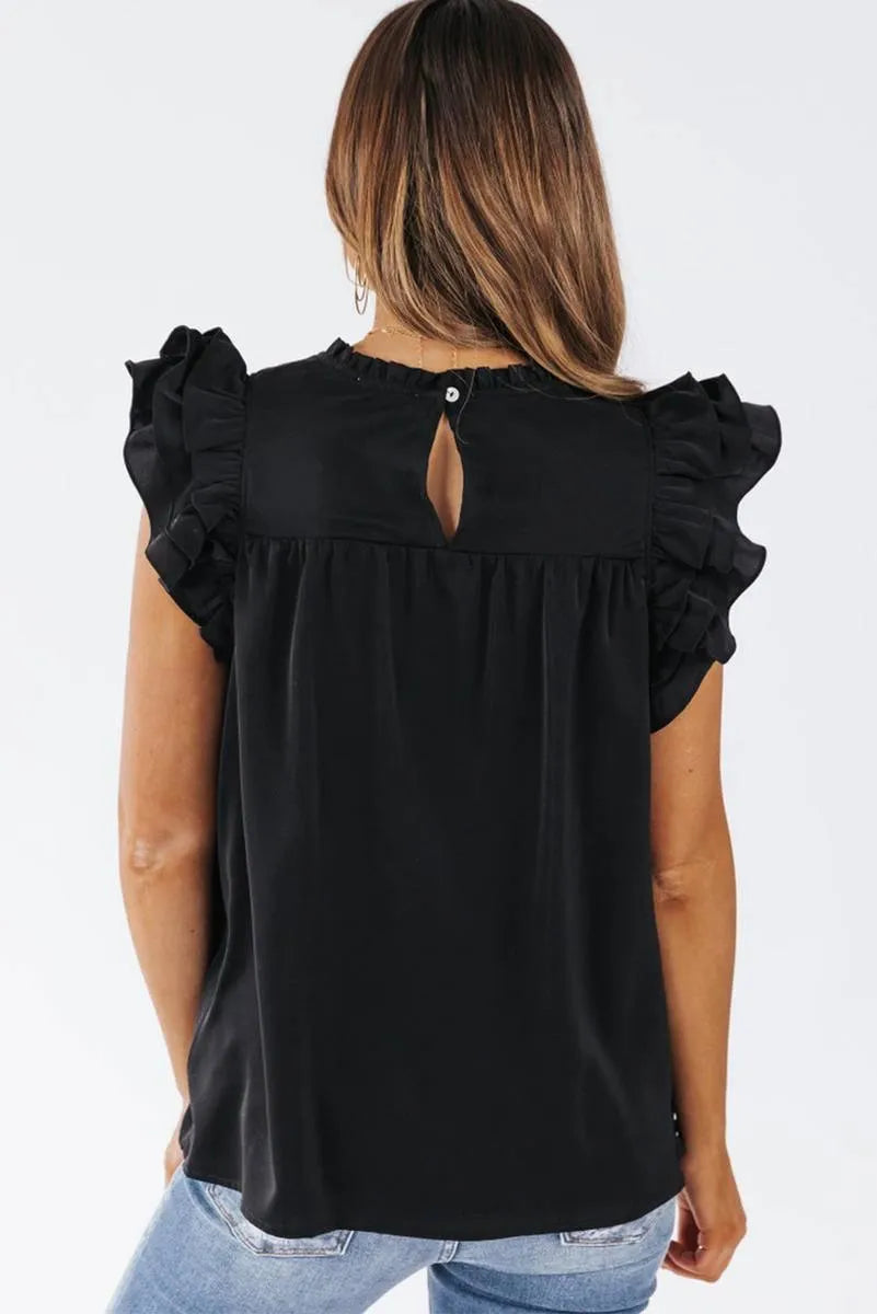 Say Hello to Your New Favorite: Ruffle Sleeve Pleated Yoke Loose Top Jewelry Bubble