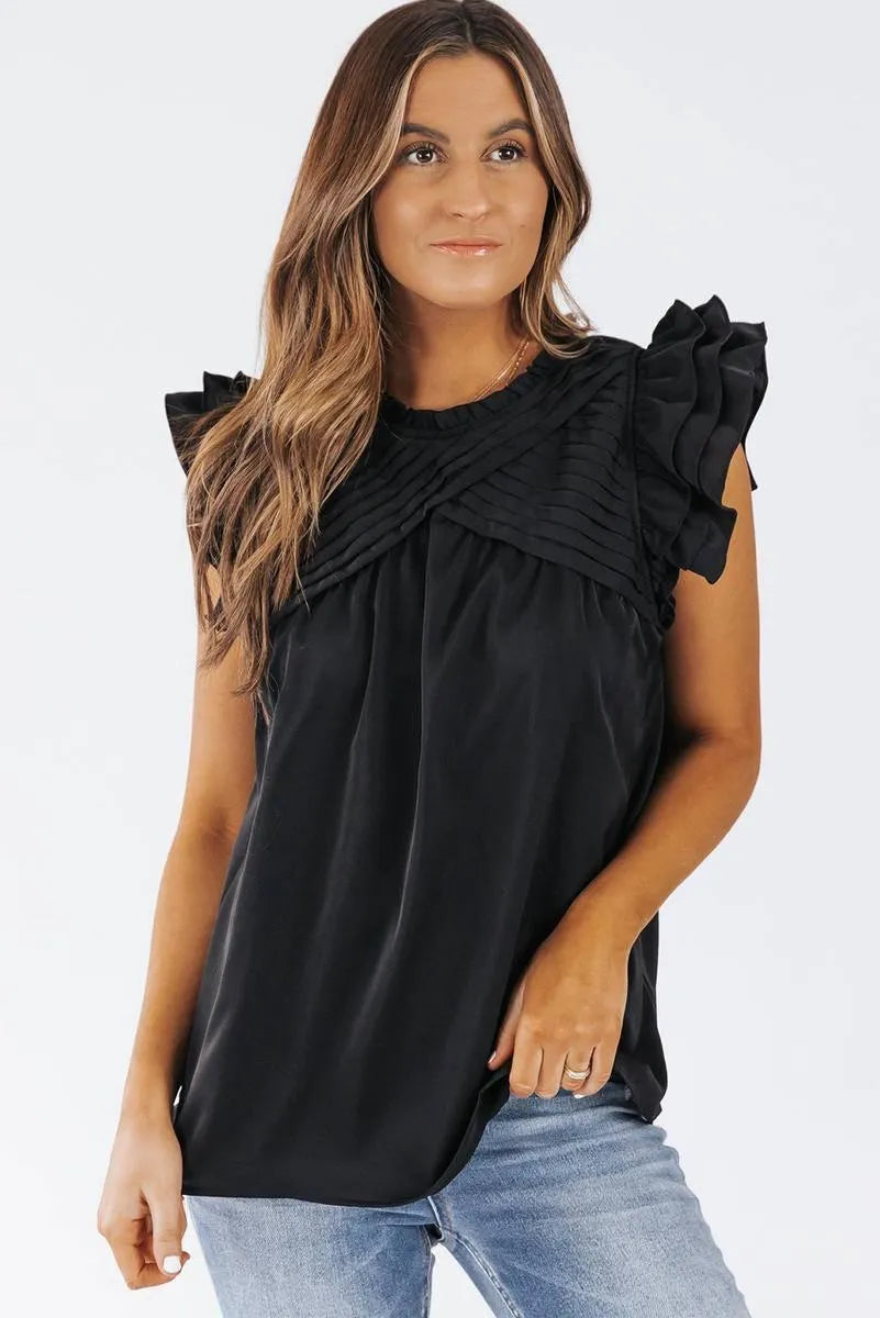 Say Hello to Your New Favorite: Ruffle Sleeve Pleated Yoke Loose Top Jewelry Bubble