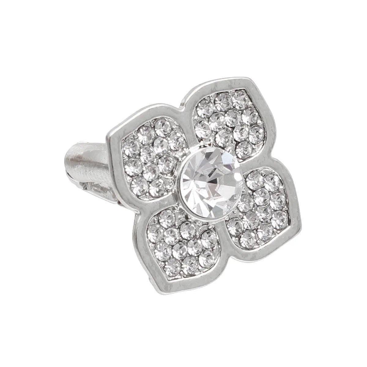 Shimmer and Shine: Silver Flower Ring with Clear Rhinestones - Fashion Jewelry Jewelry Bubble