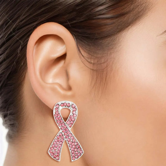 Shimmer with Confidence: Pink Rhinestone Ribbon Stud Earrings Silver Tone Jewelry Bubble