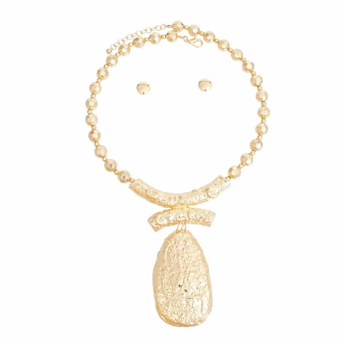 Shine Bright: Gold Ball Bead Necklace with Textured Pendant Pinktown