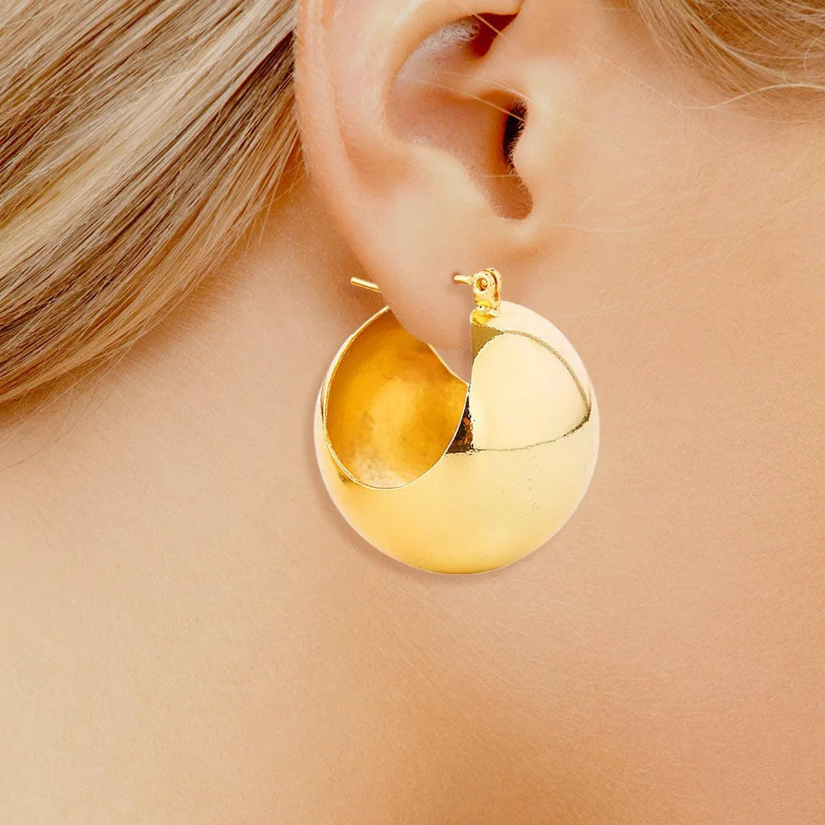 Shine Bright: Stunning Large Gold Finish Wide Ball Earrings Jewelry Bubble