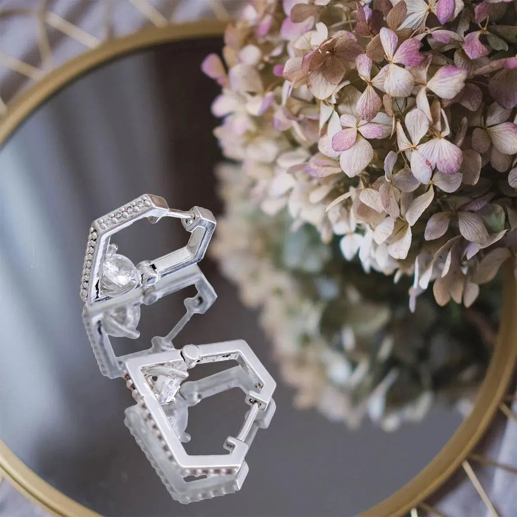 Shine in Style: Stunning CZ Diamond Design Huggie Hoops with White Gold Finish