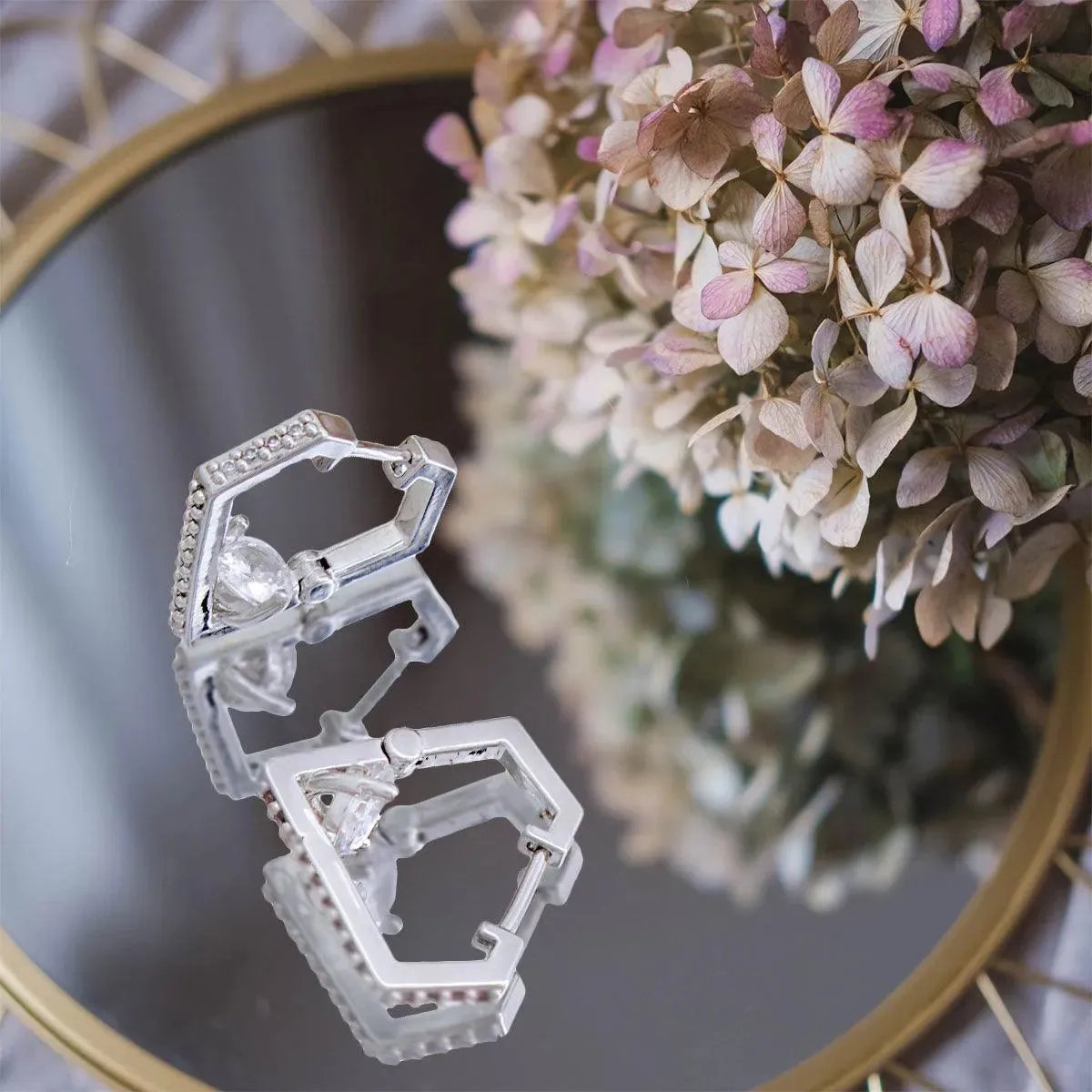 Shine in Style: Stunning CZ Diamond Design Huggie Hoops with White Gold Finish