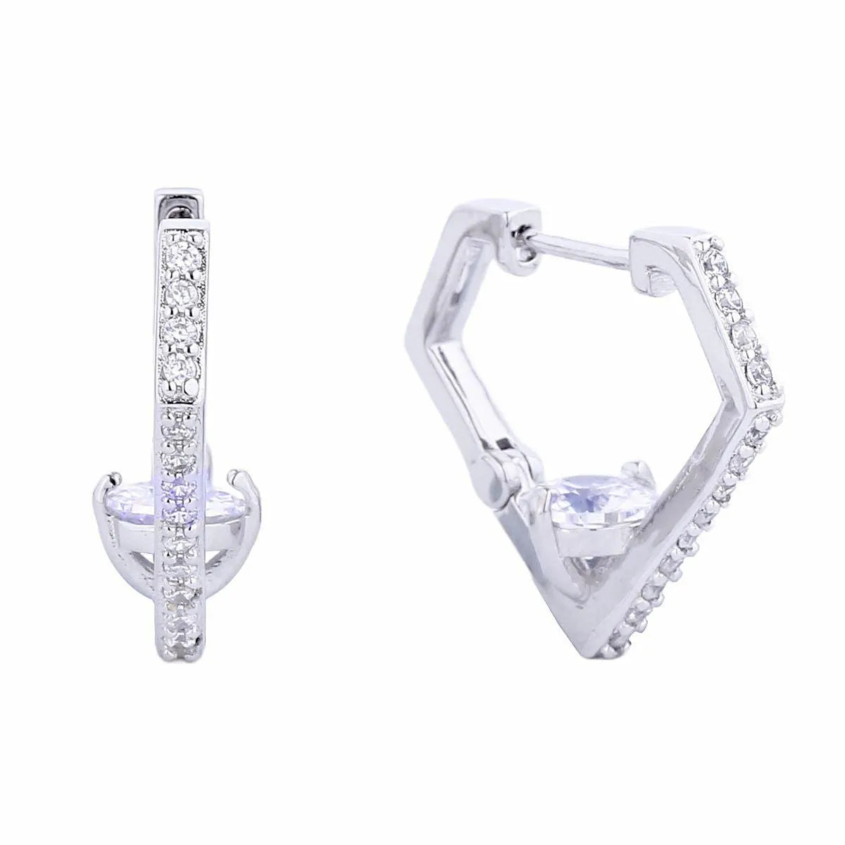 Shine in Style: Stunning CZ Diamond Design Huggie Hoops with White Gold Finish Pinktown