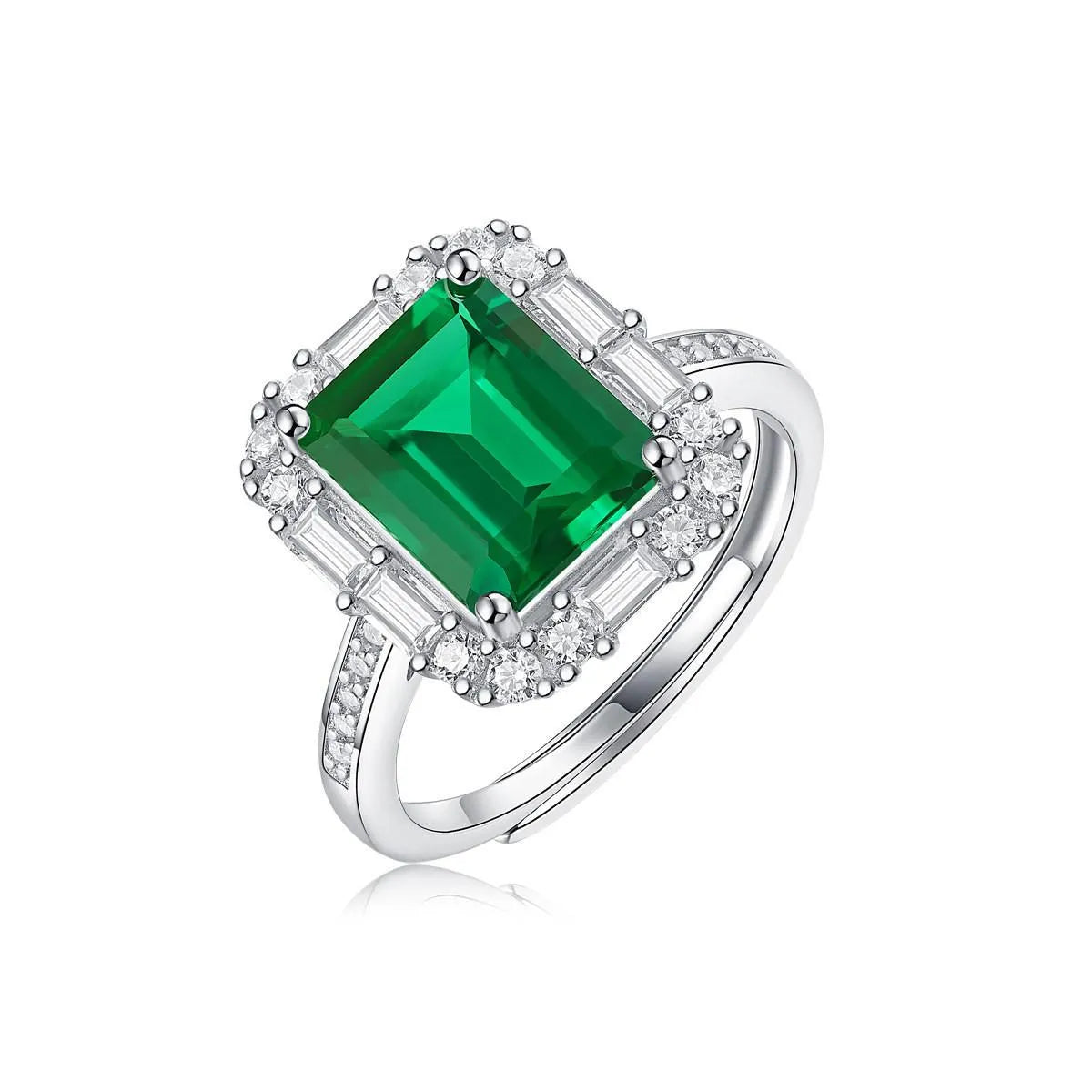 Shop Green Rectangle Silver Plated Ring - Adjustable and Elegant Jewelry Bubble