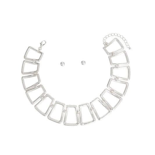 Shop Now: Open Work Link Necklace Set in Silver Plated Jewelry Bubble