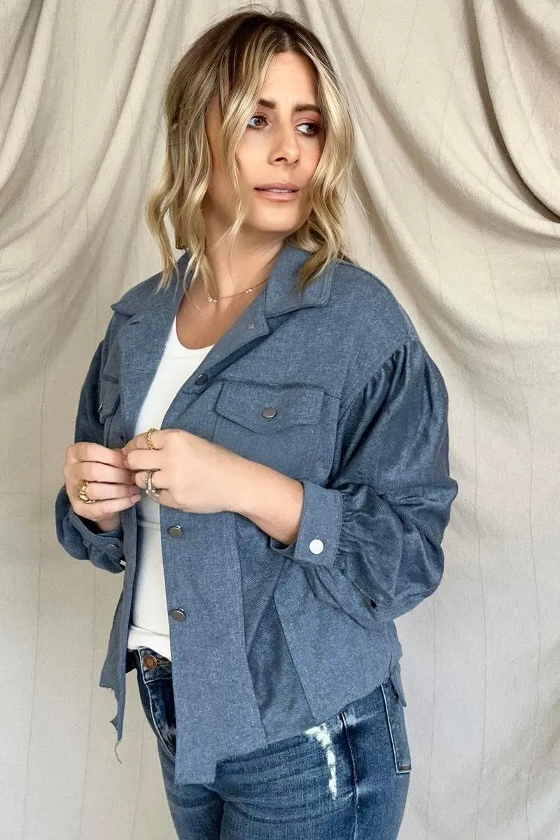 Shop Now for Trendy Women's Exposed Seam Patchwork Raw Hem Buttoned Jacket - Limited Stock! Jewelry Bubble