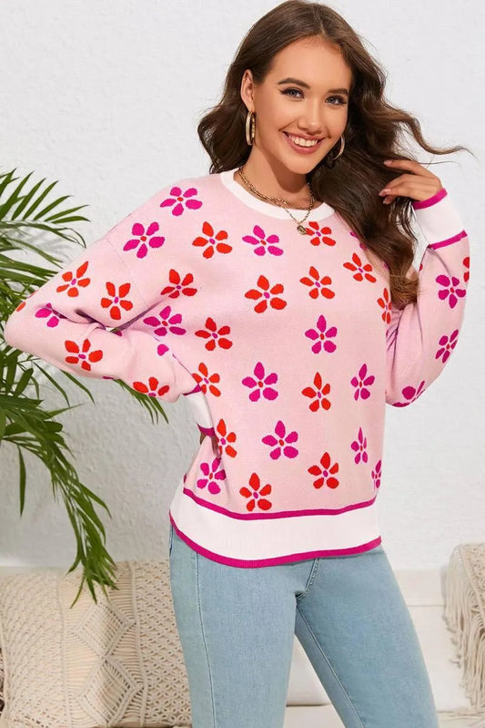 Shop Now for a Cute Flower Print Ladies Sweater - Get Cozy in Style! Jewelry Bubble