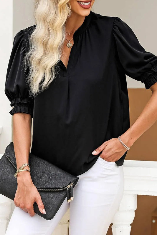 Shop Our Smock Sleeve V Neck Top for a Chic Look Jewelry Bubble