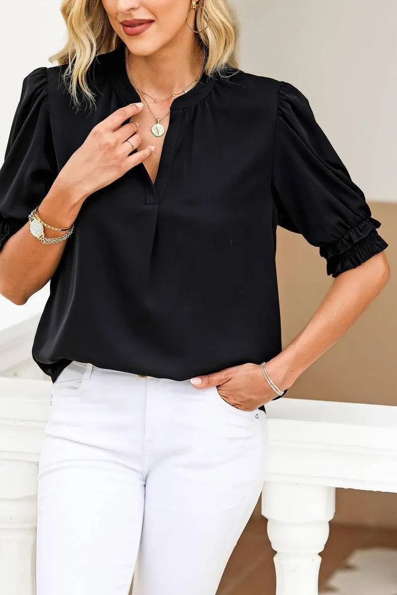 Shop Our Smock Sleeve V Neck Top for a Chic Look Jewelry Bubble
