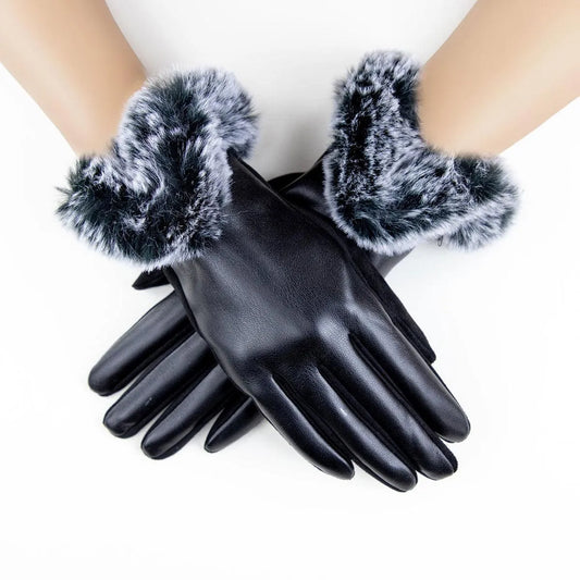 Shop Stylish Black Vegan Leather Gloves - Women's Faux Fur Cuff Pinktown