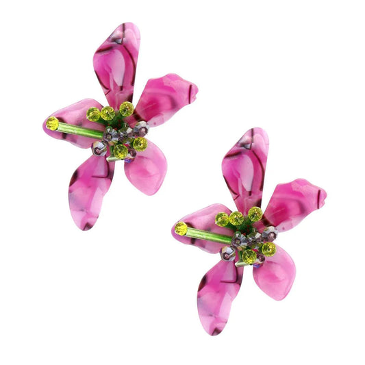 Shop Unique Purple Resin Studs: Flower Petals & Green Beads Jewelry Bubble