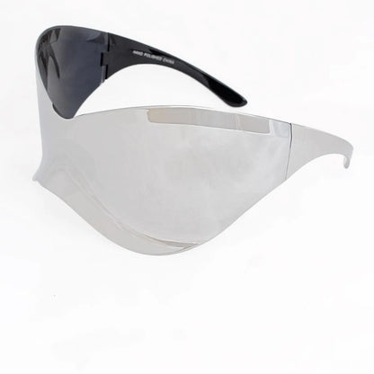 Shop Women's Silver Oversized Shield Visor Sunglasses for a Bold Look Pinktown