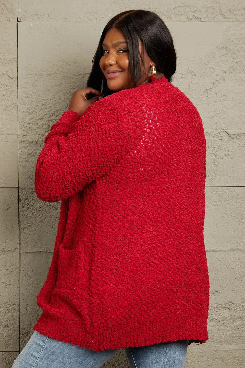 Shop the Perfect Layering Piece: Open-front Popcorn Red Cardigan for Women Jewelry Bubble