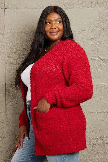 Shop the Perfect Layering Piece: Open-front Popcorn Red Cardigan for Women Jewelry Bubble