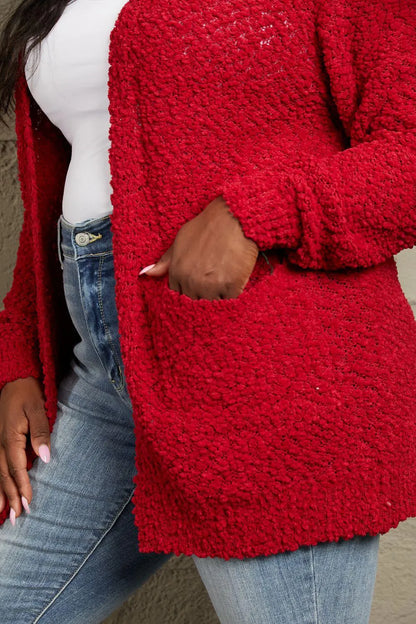 Shop the Perfect Layering Piece: Open-front Popcorn Red Cardigan for Women Jewelry Bubble