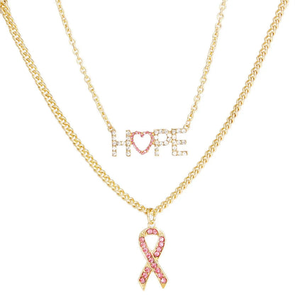 Show Your Support in Style with a Pink Gold Hope and Ribbon Necklace Jewelry Bubble