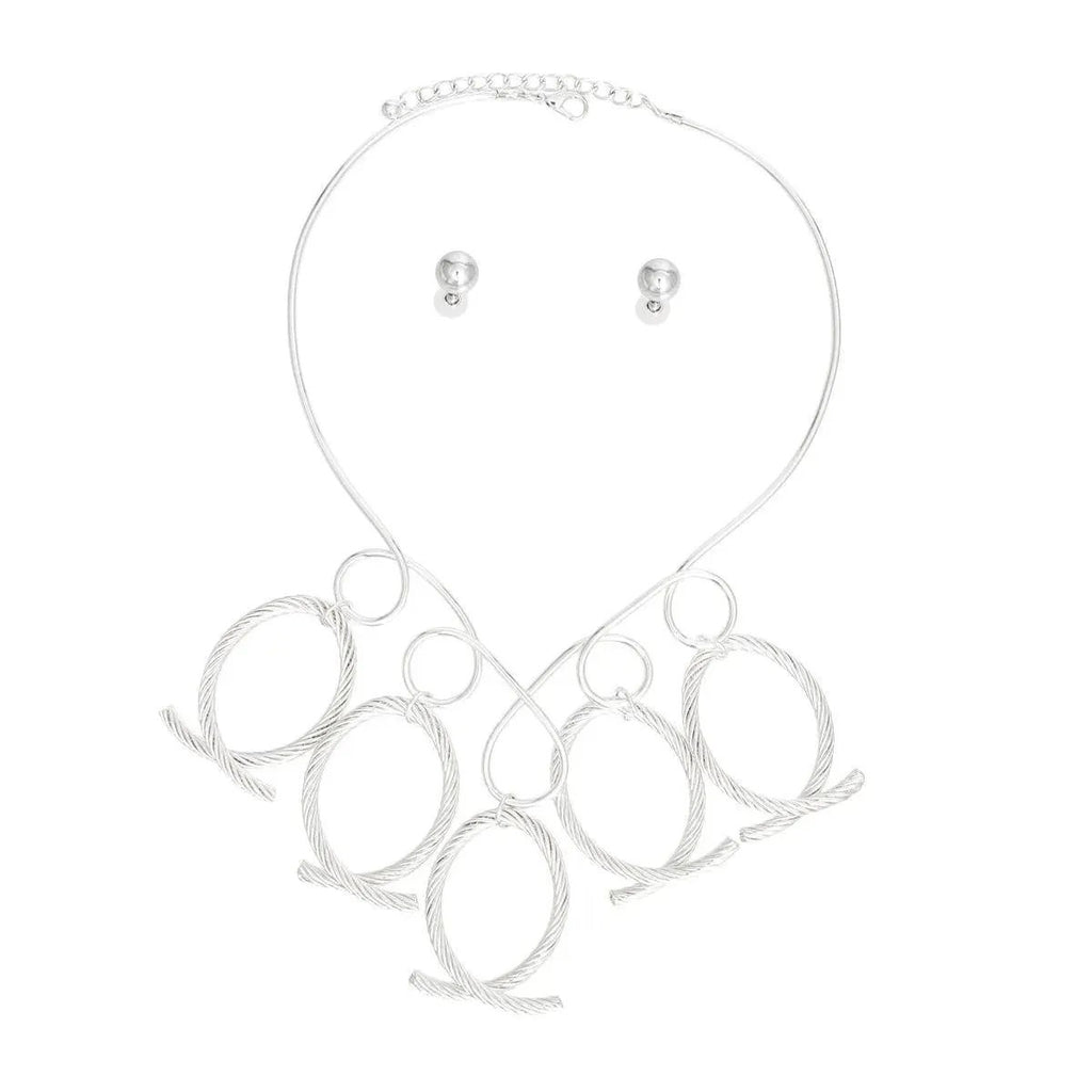 Silver Cable Link Collar Necklace Set - Fashion Jewelry