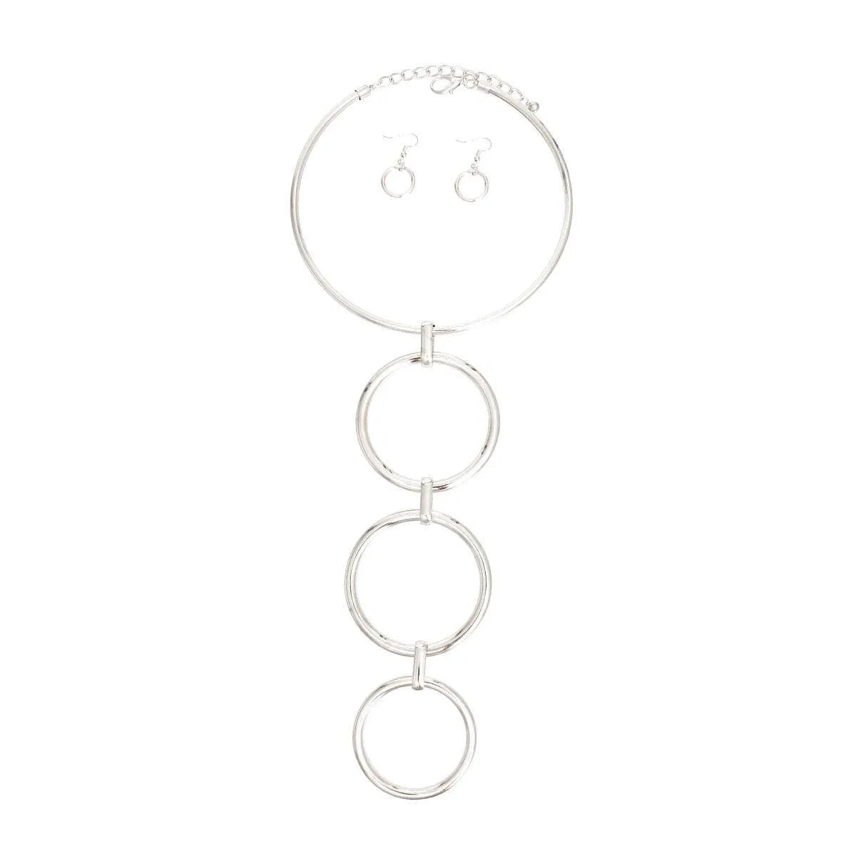 Silver Linked Rings Necklace Set: Modernist Fashion Jewelry Jewelry Bubble