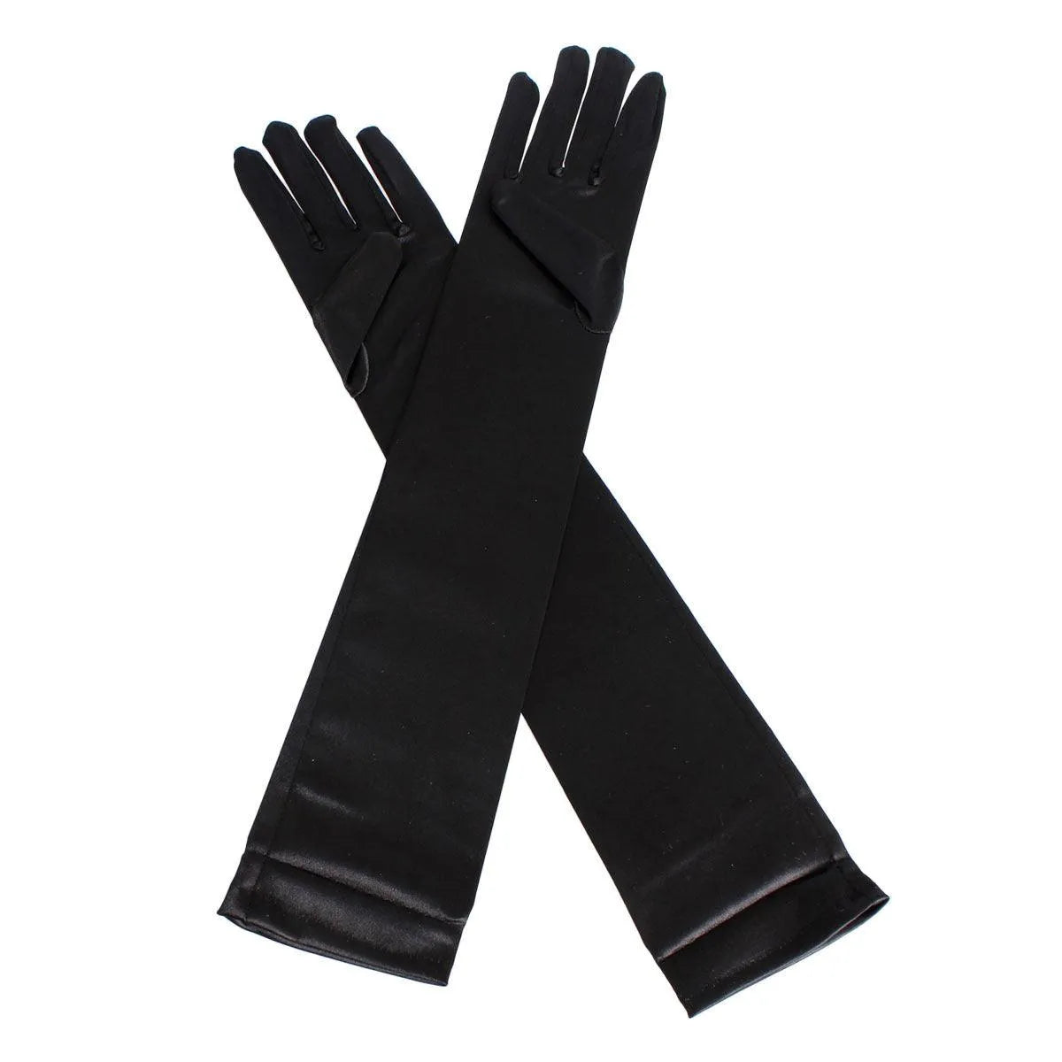 Sophisticated Long Satin Evening Gloves in Black Jewelry Bubble