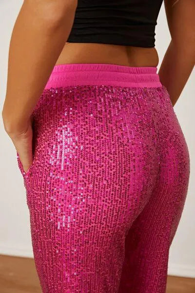 Sparkle Up Your Look with Hot Pink Sequin Drawstring Pants - Shop the Latest Trend Today Jewelry Bubble
