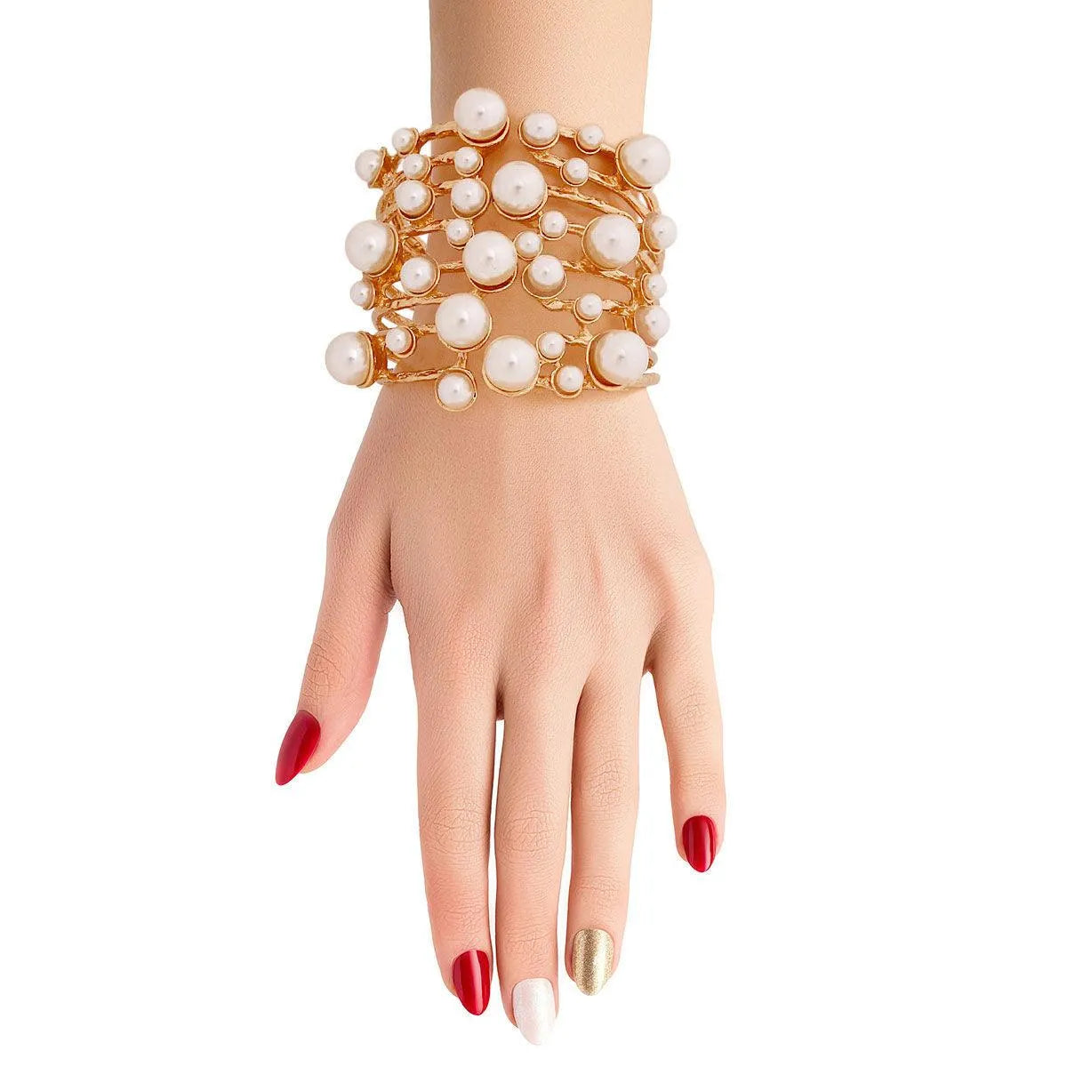 Statement Bracelet with Stunning Faux Pearl Open Work Design Jewelry Bubble