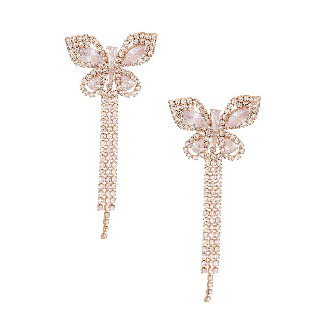 Statement Butterfly Tassel Dangle Earrings in Gold Finish