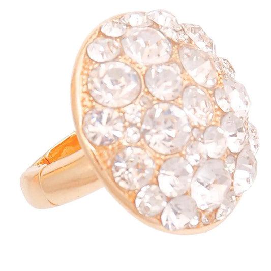 Statement-Making Bauble Centerpiece Cocktail Ring in Clear/Gold Pinktown