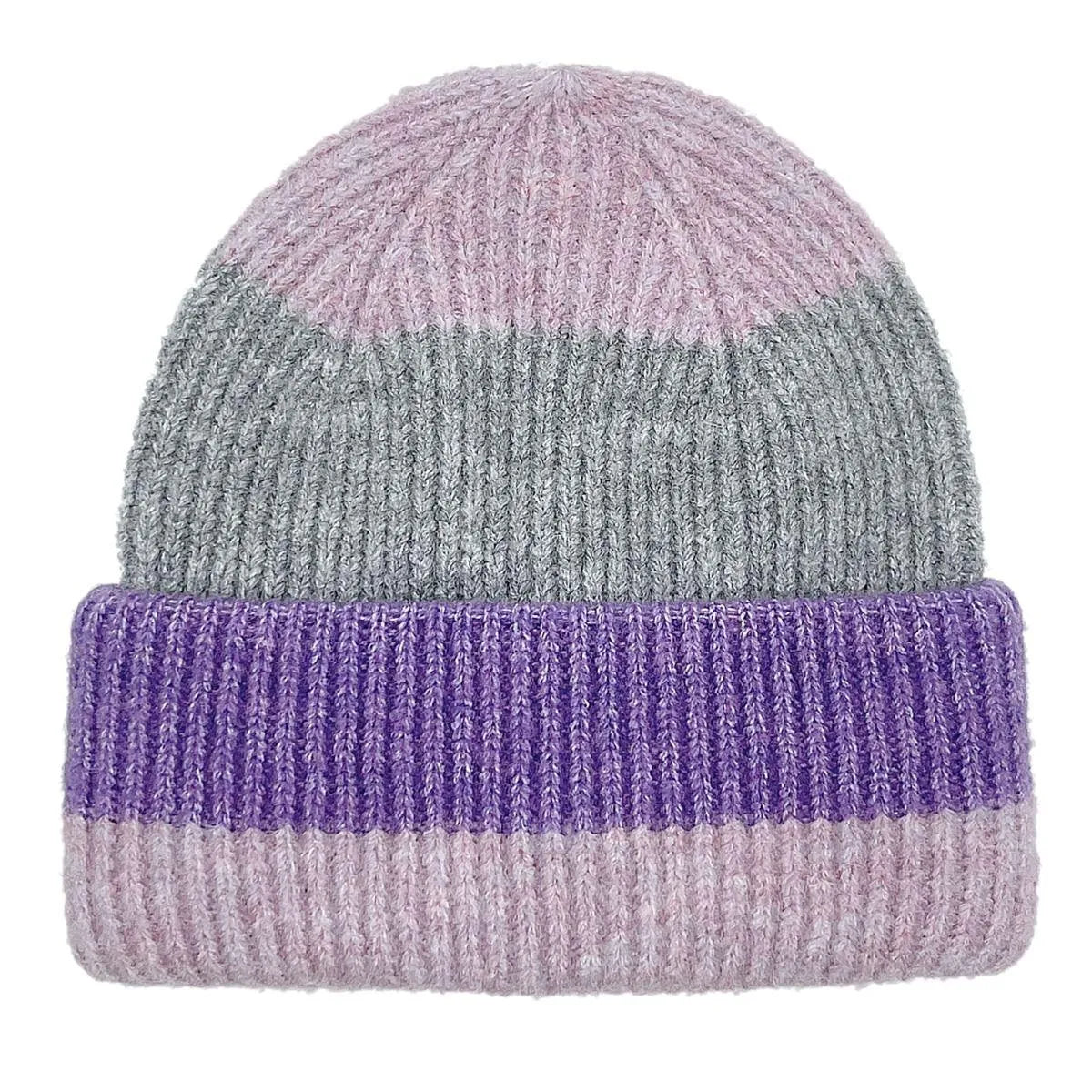 Stay Toasty: Ribbed Knit Striped Beanie Hat in Purple Jewelry Bubble