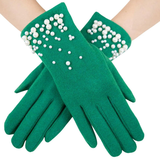 Stay chic and cozy this winter with our Green Pearl-Embellished Women's Gloves Pinktown