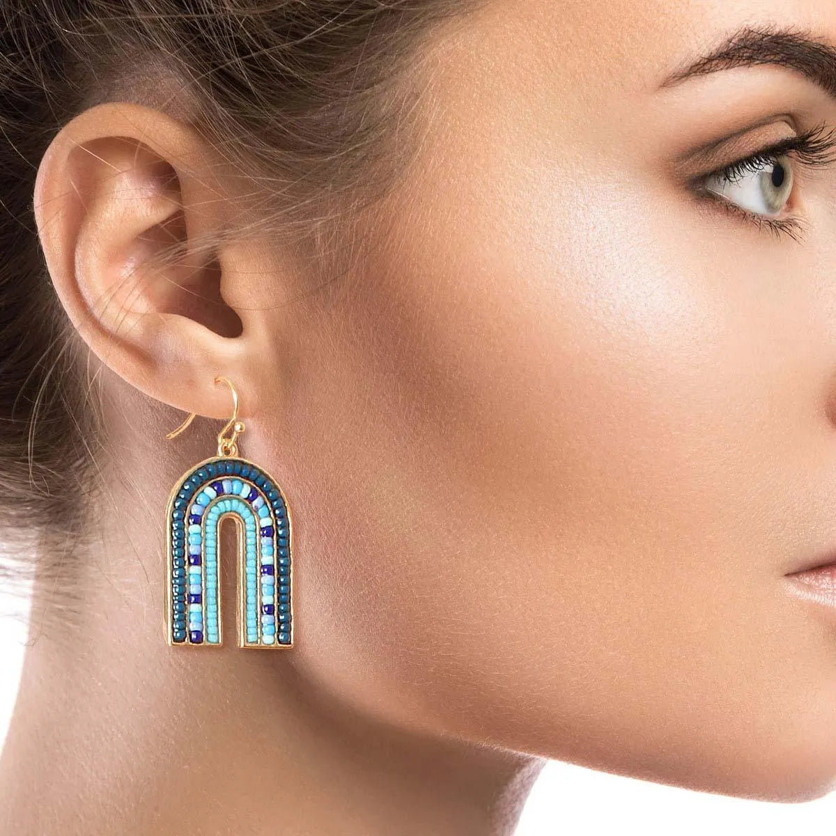 Step Up Your Accessory Game with Blue Seed Beaded Arch Earrings Jewelry Bubble