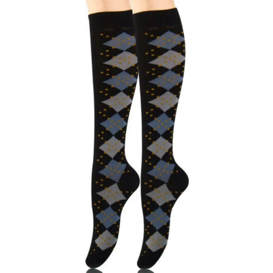 Step into Style: Black Women's Socks with Diamond Pattern Jewelry Bubble