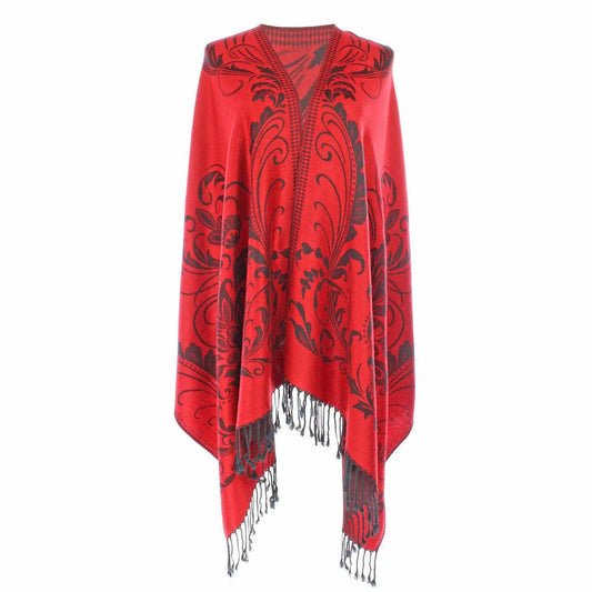 Step into timeless fashion with our Women's Pashmina Red Flower Fringe Scarf Jewelry Bubble