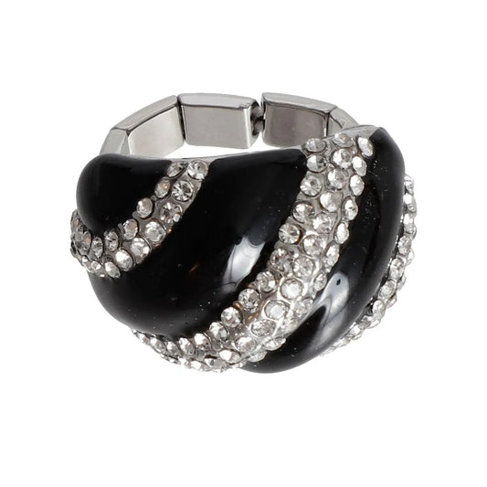Stunning Clear Rhinestone and Black Dome Silver Cocktail Ring - Fashion Jewelry Pinktown