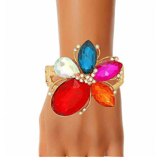 Stunning Multicolor Crystal Flower Cuff Bracelet - Must-Have Accessory Pinktown